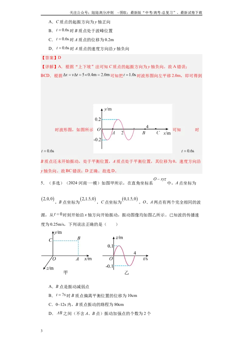 《专题12机械振动、机械波(解析版)_04-物理-高考总复习_专项复习_2025年_2024年高考一模试题分类汇编物理新高考专用》第3页预览