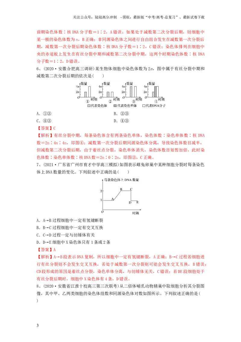 《专题12减数分裂和受精作用（精练）（解析版）_06-生物-高考总复习_一轮复习_2024年_2024年高考生物一轮复习串讲精练知识点梳理练习题_精练》第3页预览