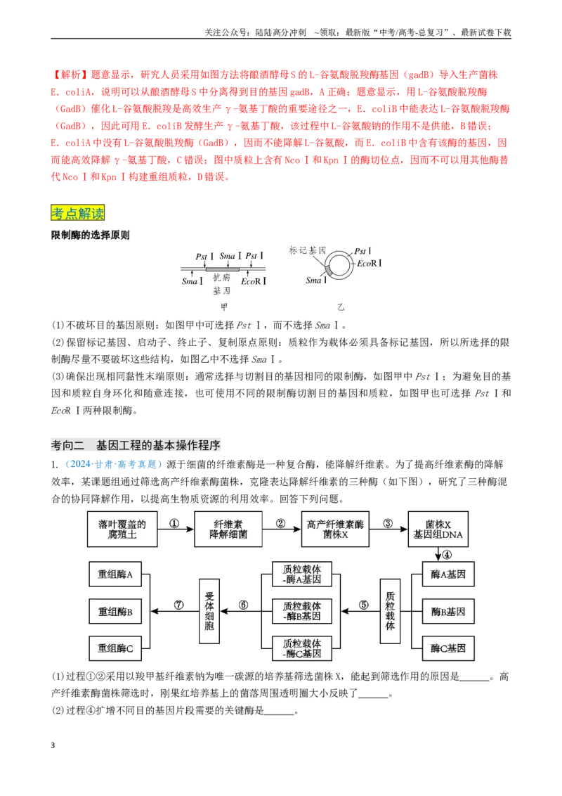 《专题12基因工程（新高考通用）（教师版）_06-生物-高考总复习_专项复习_2025年_2025年高考生物真题题源解密（新高考通用）》第3页预览