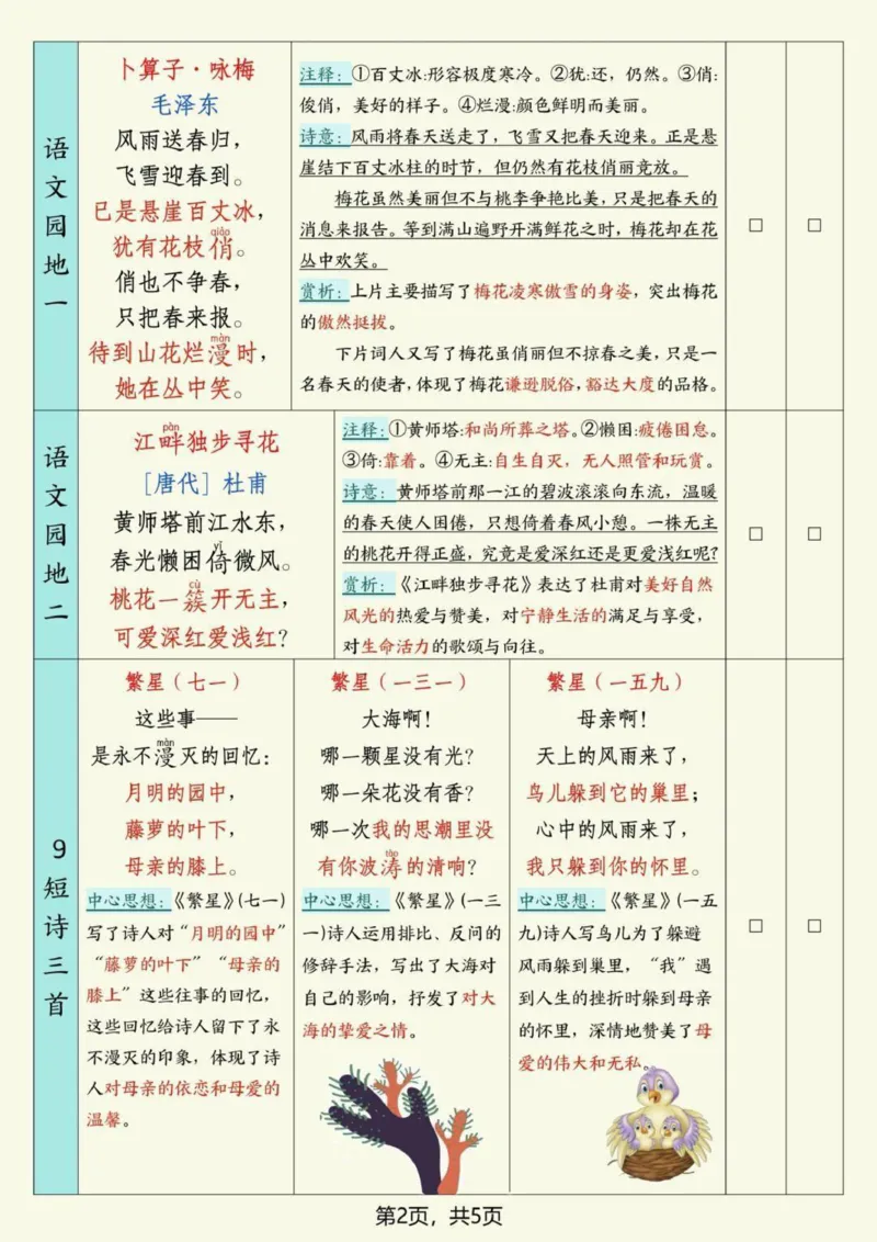 《_4年级下册同步教辅_四下语数英寒假作业_四年级（下）语文寒假背诵默写表-》第2页预览
