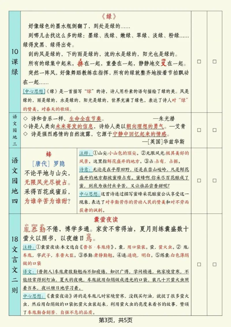 《_4年级下册同步教辅_四下语数英寒假作业_四年级（下）语文寒假背诵默写表-》第3页预览