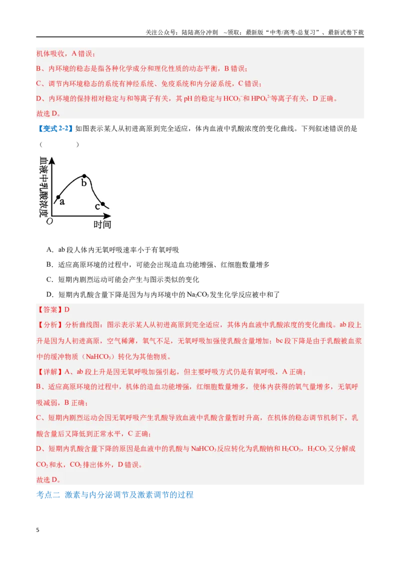 《专题13内环境与体液调节（8大题型）（教师版）_06-生物-高考总复习_一轮复习_2025年_2025年高考生物一轮复习题型全覆盖练习（新高考通用）》第5页预览