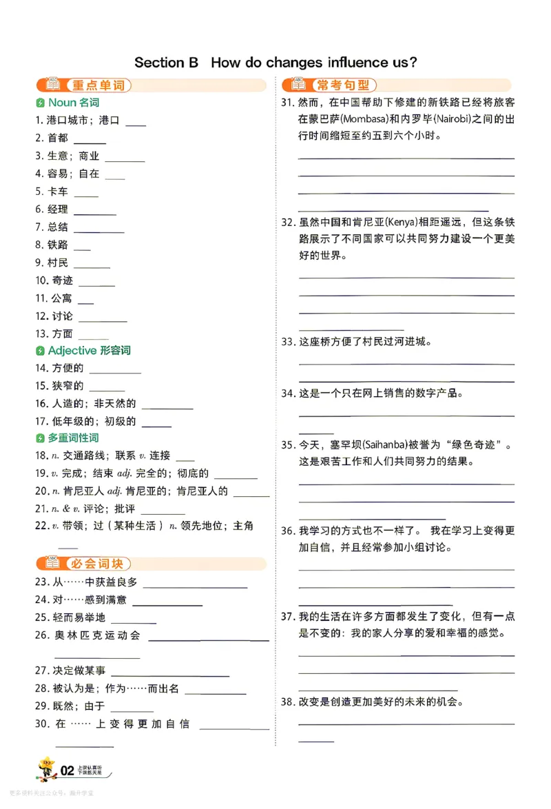 《默写本_2027版初中《天星教育一遍过》9年级上册(英语)(人教版)》第2页预览