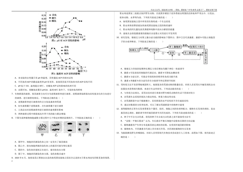 《生物（海南卷）（考试版A3）_06-生物-高考总复习_专项复习_2025年_2025年高考第一二三次模拟卷（多地区）生物_2025年高考生物第二次模拟卷26套_生物（海南卷）》第2页预览