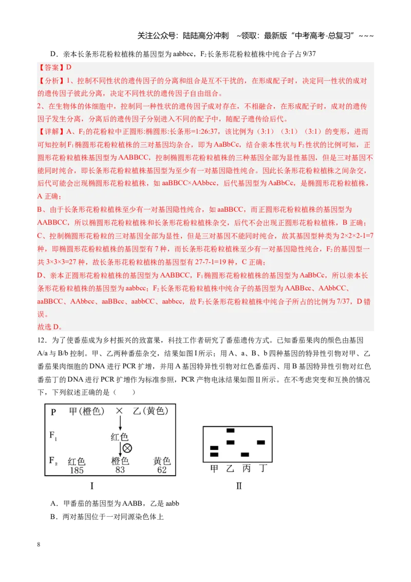 《第15讲自由组合定律（专项训练）（黑吉辽蒙专用）（教师版）_06-生物-高考总复习_一轮复习_2026年-生物高考一轮复习_2026年高考生物一轮课件+讲义+练习（黑吉辽蒙专用）-G330》第8页预览