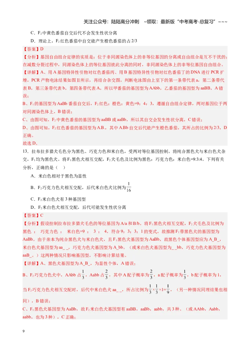 《第15讲自由组合定律（专项训练）（黑吉辽蒙专用）（教师版）_06-生物-高考总复习_一轮复习_2026年-生物高考一轮复习_2026年高考生物一轮课件+讲义+练习（黑吉辽蒙专用）-G330》第9页预览