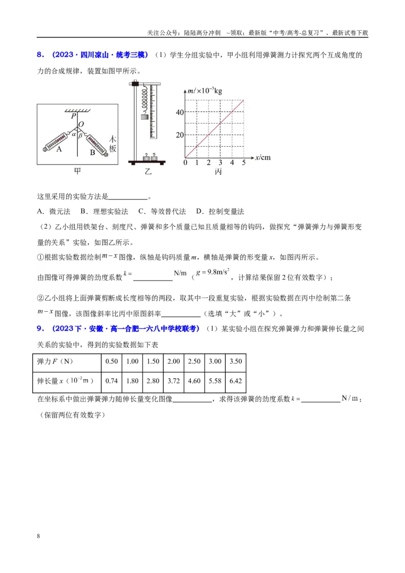 《方法04含弹簧弹力实验不同的装置对比及图像数据的处理方法（原卷版）_04-物理-高考总复习_专项复习_2024年_2024年高考物理实验攻略创新方法大全例题讲解全国通用》第8页预览