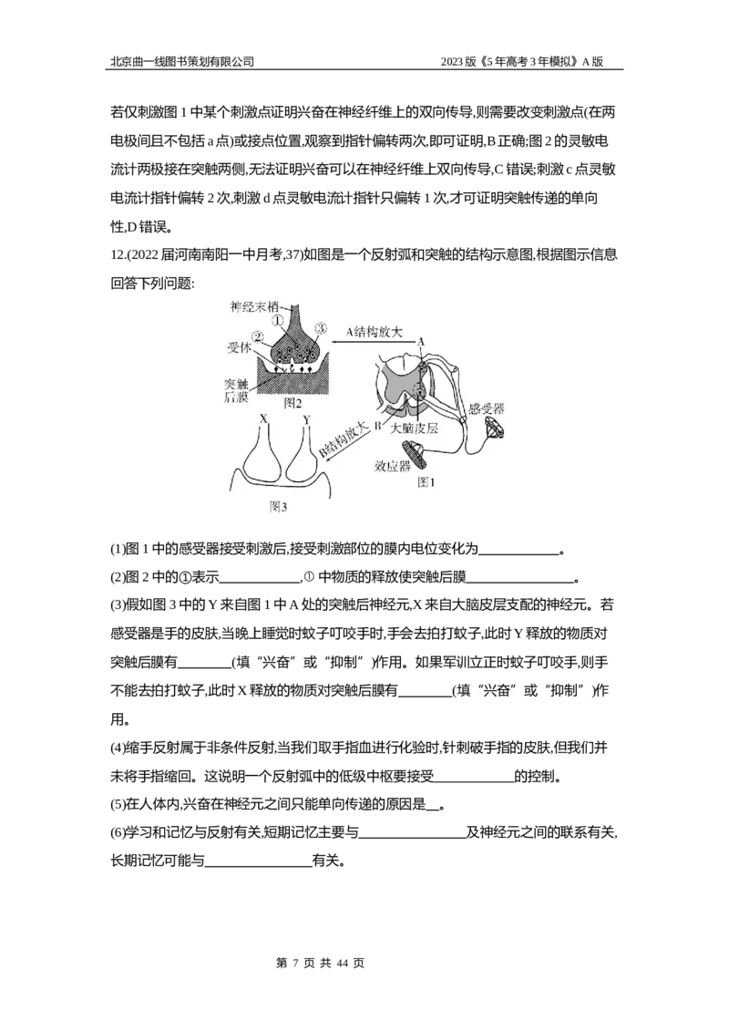 《1_5专题十七　神经调节(1)_2023版教学资源包_2023版新高考版选考总复习生物5·3A版_17_专题十七神经调节_6_专题检测》第7页预览