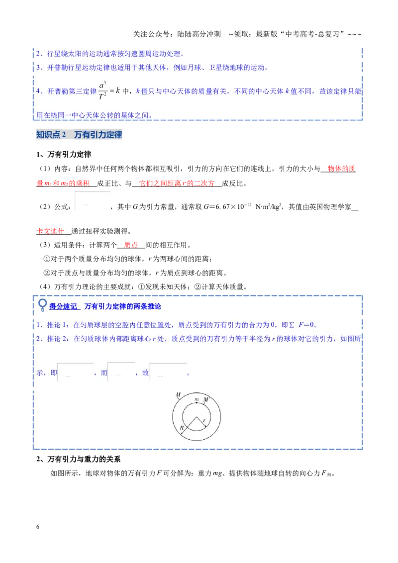 《第18讲万有引力定律及其应用（复习讲义）（黑吉辽蒙专用）（教师版）_04-物理-高考总复习_一轮复习_2026年-物理高考一轮复习_2026年高考物理一轮课件+讲义+练习（黑吉辽蒙专用）-G330》第6页预览