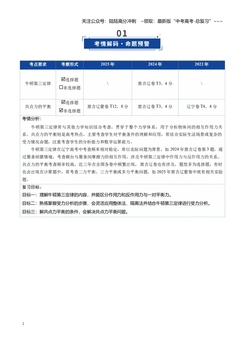 《第07讲牛顿第三定律共点力的平衡（复习讲义）（黑吉辽蒙专用）（教师版）_04-物理-高考总复习_一轮复习_2026年-物理高考一轮复习》第2页预览