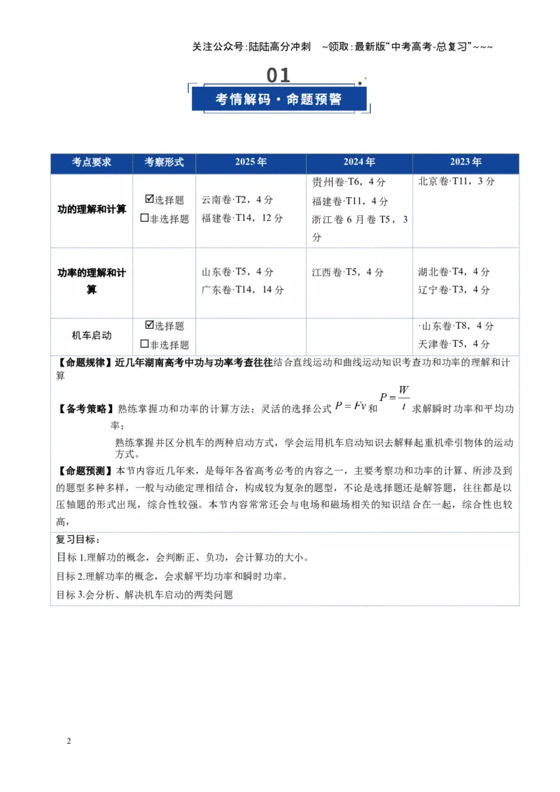 《第19讲功、功率（复习讲义）（湖南专用）（教师版）_04-物理-高考总复习_一轮复习_2026年-物理高考一轮复习_2026年高考物理一轮课件+讲义+练习（湖南专用）-G331》第2页预览