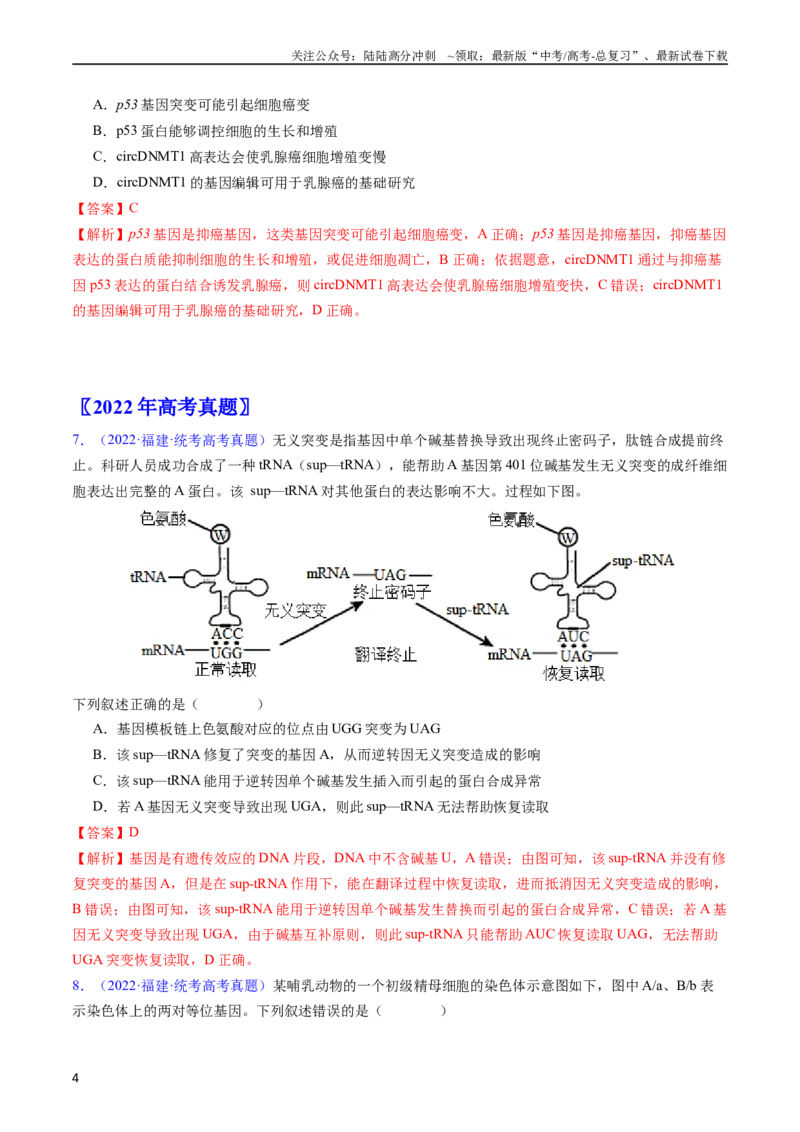 《专题12变异、育种与进化-五年（2019-2023）高考生物真题分项汇编（全国通用）（教师版）_06-生物-高考总复习_专项复习_2024年_2019-2023高考生物五年真题分项汇编（全国通用）》第4页预览