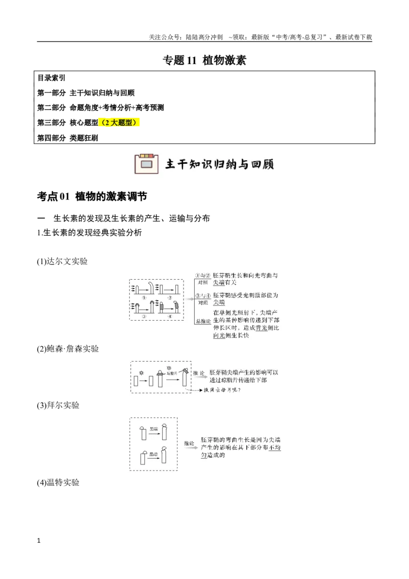 《专题11植物激素（教师版）_06-生物-高考总复习_专项复习_2024年_2024年高考生物总复习核心题型解读与全攻略新教材_资料》第1页预览