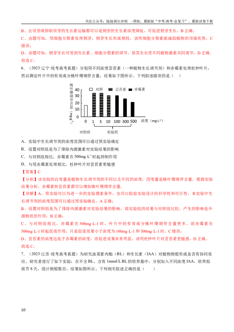 《专题11植物激素（教师版）_06-生物-高考总复习_专项复习_2024年_2024年高考生物总复习核心题型解读与全攻略新教材_资料》第10页预览