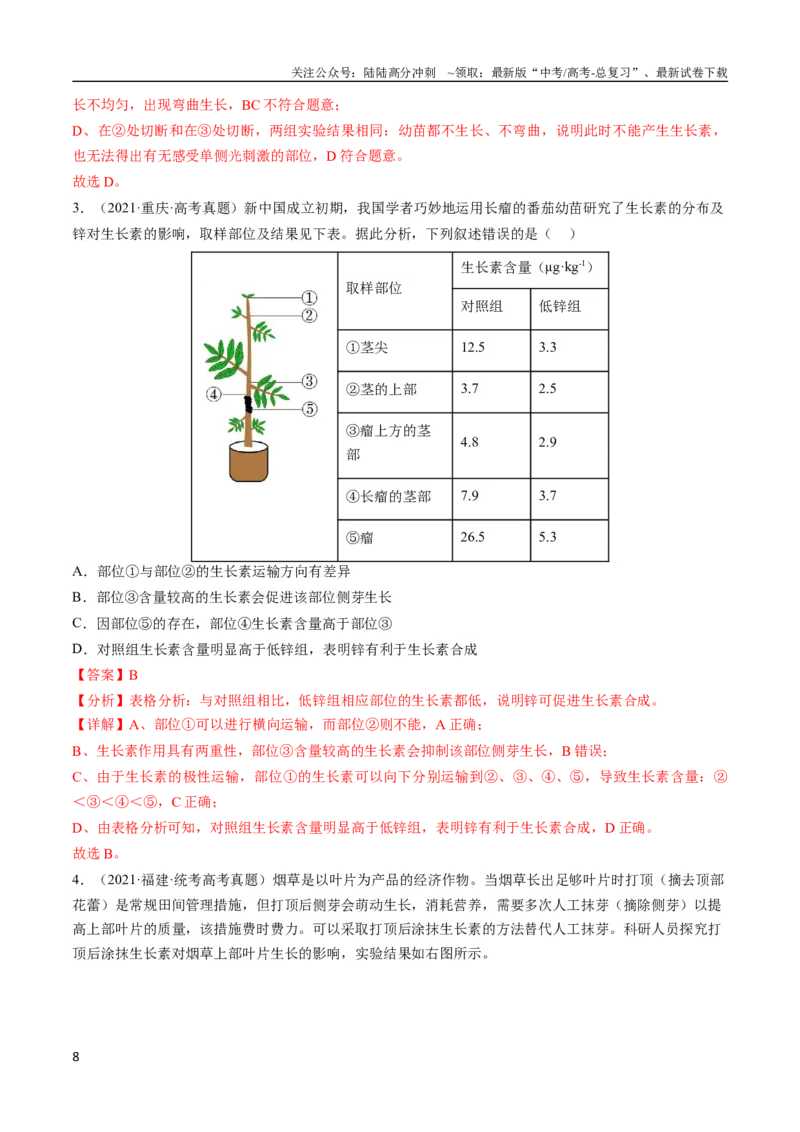 《专题11植物激素（教师版）_06-生物-高考总复习_专项复习_2024年_2024年高考生物总复习核心题型解读与全攻略新教材_资料》第8页预览