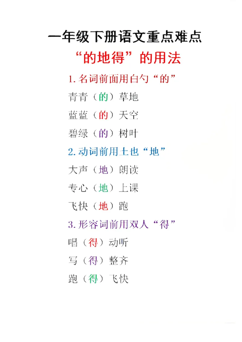 《一年级（下）语文的地得专项练习_1年级下册同步教辅_1下-语文_一下语文-专项练习》第1页预览
