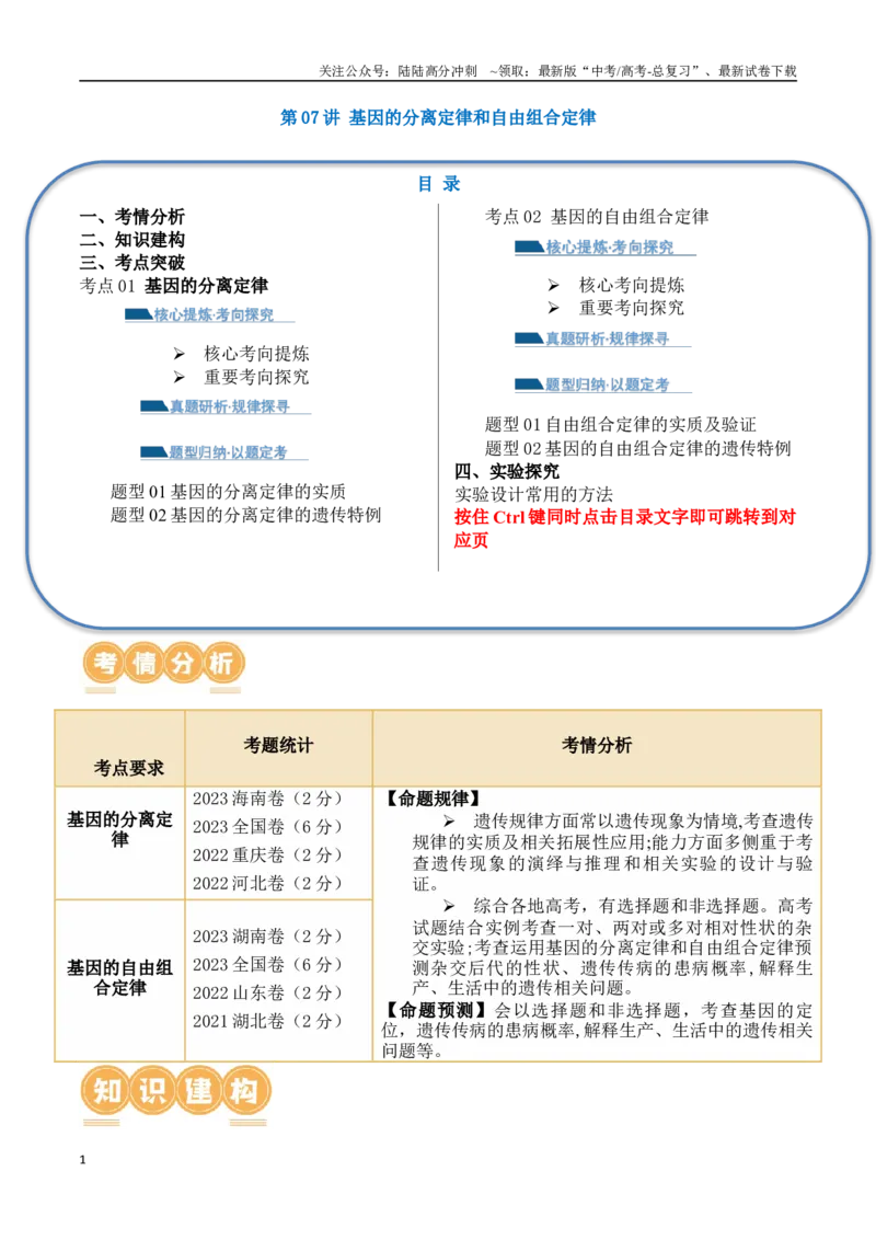《第07讲基因的分离定律和自由组合定律（讲义）解析版_06-生物-高考总复习_二轮复习_2024年_2024年高考生物二轮复习讲练测（新教材新高考）_配套讲义》第1页预览