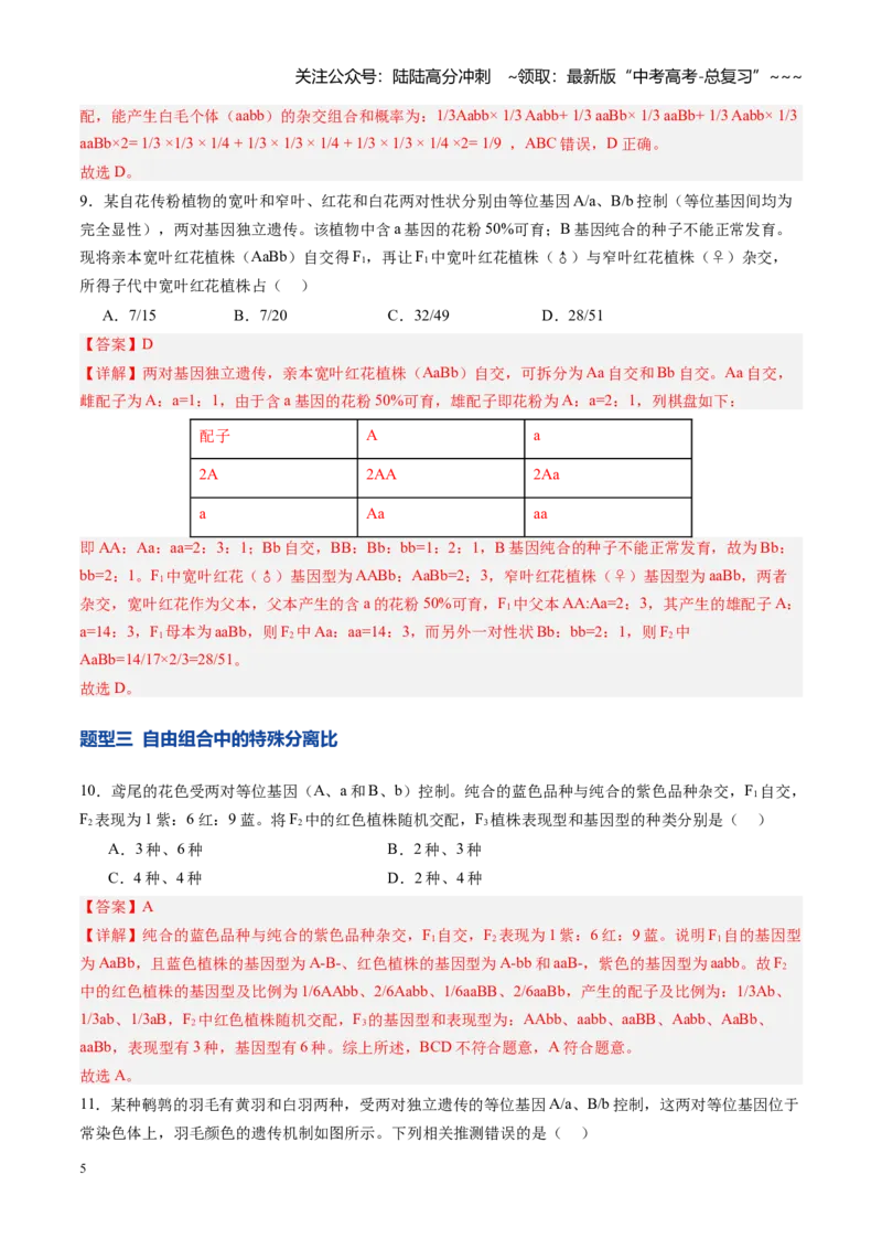 《第16讲自由组合定律（专项训练）（四川专用）（教师版）_06-生物-高考总复习_一轮复习_2026年-生物高考一轮复习_2026年高考生物一轮课件+讲义+练习（四川专用）-G335》第5页预览