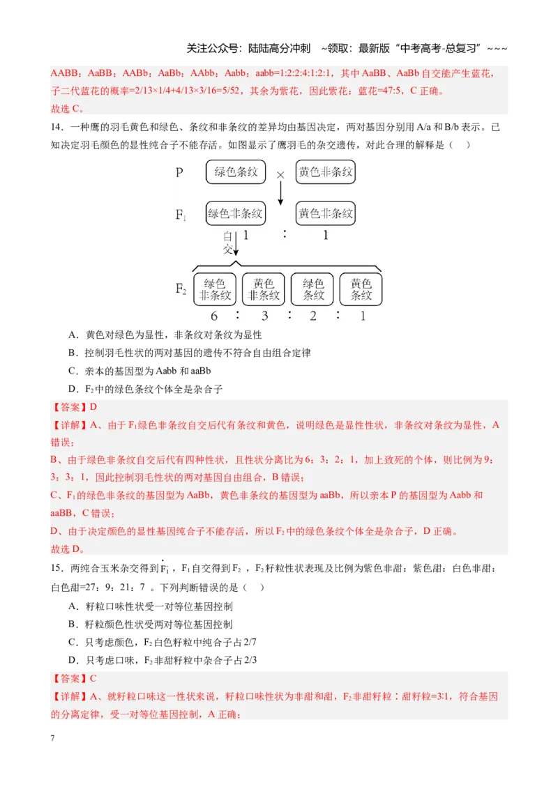 《第16讲自由组合定律（专项训练）（四川专用）（教师版）_06-生物-高考总复习_一轮复习_2026年-生物高考一轮复习_2026年高考生物一轮课件+讲义+练习（四川专用）-G335》第7页预览