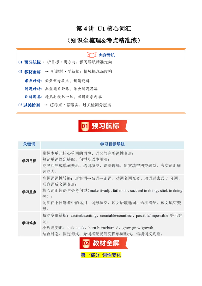 《第4讲U1核心词汇（暑假预习讲义）（知识全梳理&考点精准练）（原卷版）_26秋初中教辅资料_26秋初中《暑假预习》_2026秋《暑假自学课》7上数学（沪教版▪五四制）》第1页预览