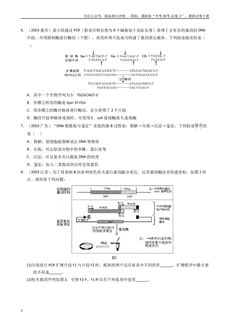 《专题18基因工程（原卷版）_06-生物-高考总复习_专项复习_2025年_五年2020-2024高考真题分类汇编生物真题分类汇编（全国通用）》第3页预览