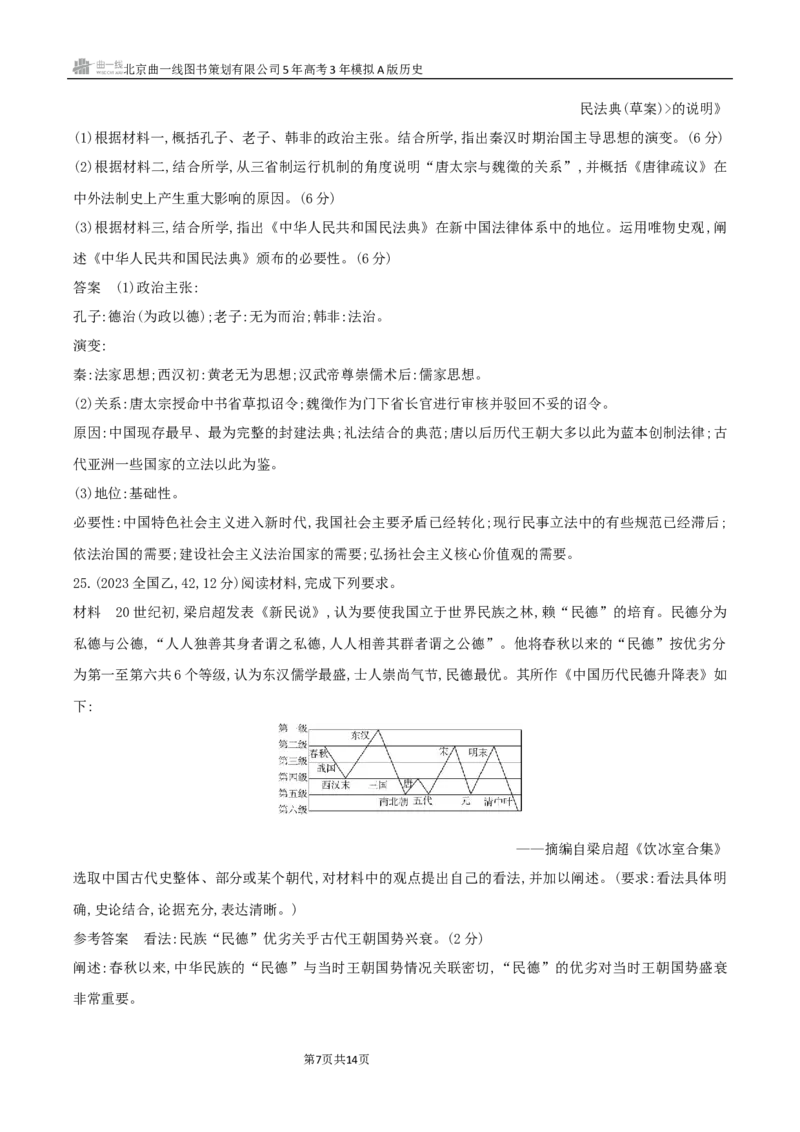 《11_第十六单元法律与教化民族关系与国家关系_2026版教学资源包_202653高考总复习A版_湖南版_2026版.湖南版.选考总复习.历史.5·3A版_三、十年高考真题分类（Word）_1_10年高考真题分类题组》第7页预览