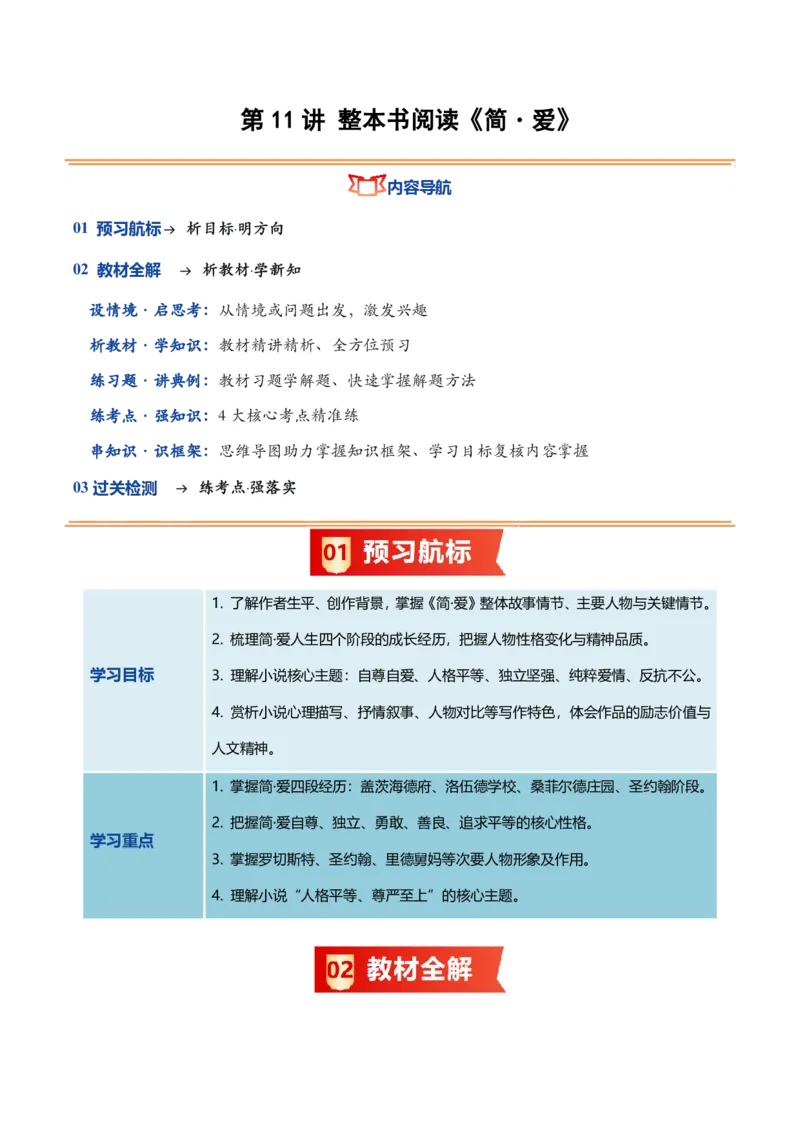 《统编2026年《暑假预习讲义》第11讲整本书阅读《简・爱》（暑假预习讲义）（原卷版）_26秋初中教辅资料_26秋初中《暑假预习》_2026秋《暑假自学课》9上语文（人教版）》第1页预览
