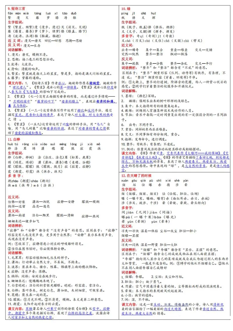 《_4年级下册同步教辅_四下语文_四下语文句子+词语_四年级（下）语文课课贴语文园地-》第3页预览