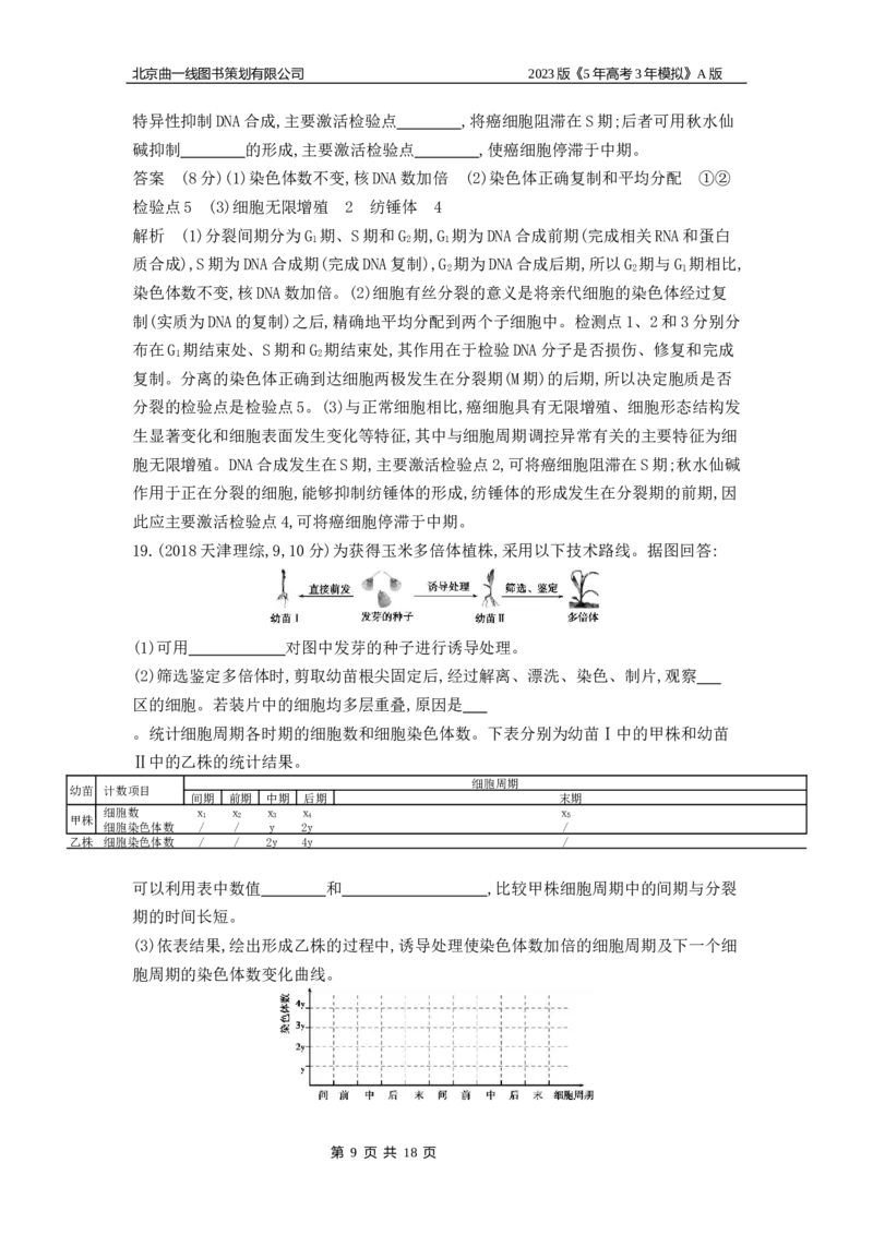 《1_4.专题七细胞增殖(1)_2023版教学资源包_2023版新高考版选考总复习生物5·3A版_7_专题七细胞增殖_4_10年高考真题分类题组》第9页预览
