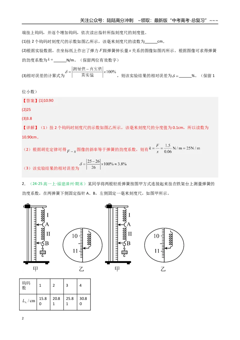 《第08讲实验：探究弹簧弹力与形变量的关系、实验：探究两个互成角度的力的合成规律（专项训练）（福建专用）（教师版）_04-物理-高考总复习_一轮复习_2026年-物理高考一轮复习》第2页预览