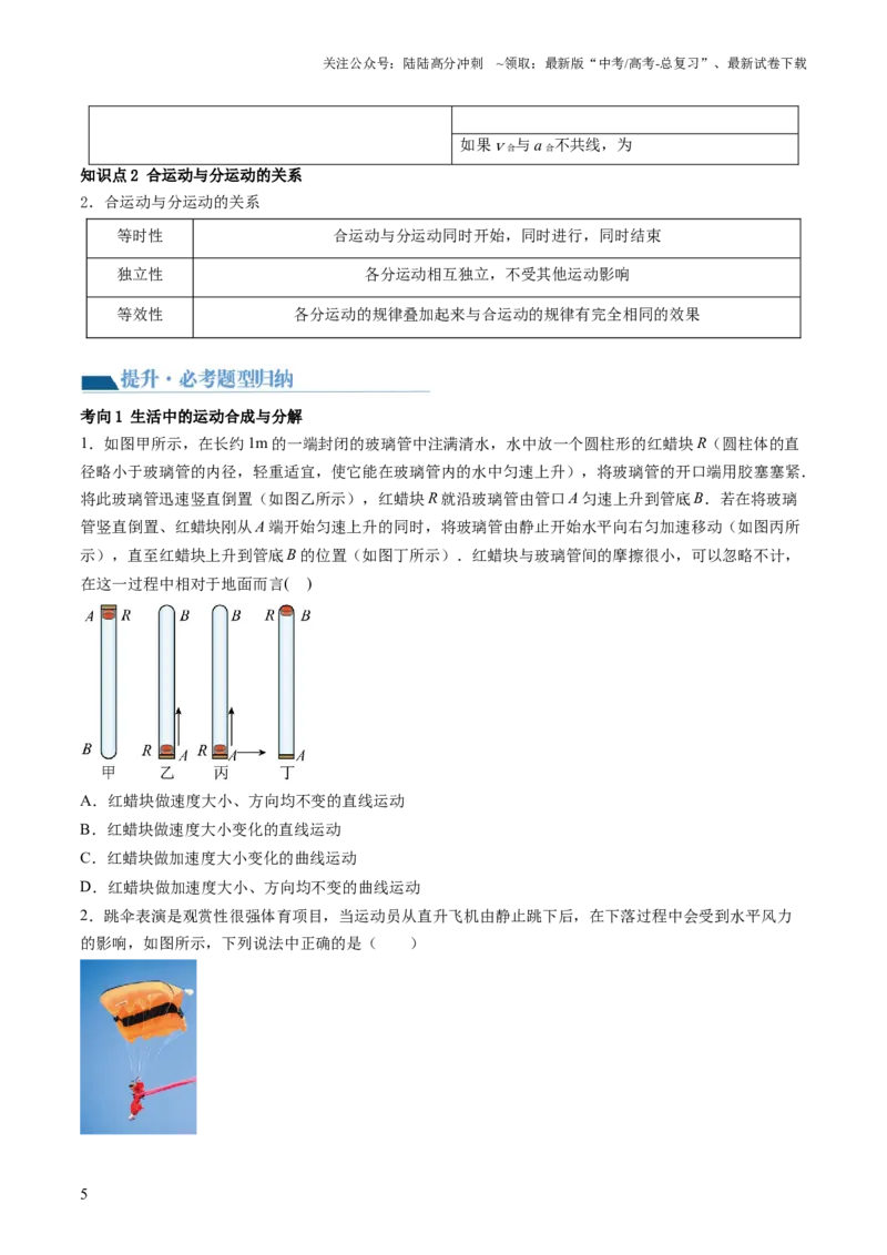 《第16讲曲线运动运动的合成与分解（讲义）（原卷版）_04-物理-高考总复习_一轮复习_2024年_2024年高考物理一轮复习讲练测（讲义+练习+课件）（新高考）_讲义+练习》第5页预览