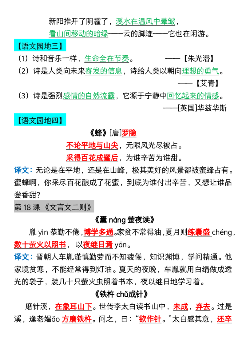《_4年级下册同步教辅_四下语文_四下语文重点必背_四年级（下）语文全册必背课文汇总（古诗、课文、日积月累）-》第4页预览