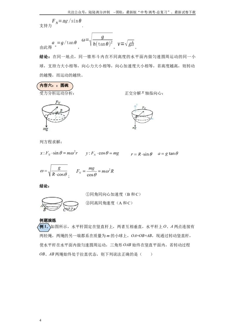 《第06讲水平圆中圆锥摆及圆锥斗、圆碗模型（解析版）_04-物理-高考总复习_一轮复习_2024年_2024年高考物理一轮复习模型解题技巧巩固练习备考_第四章曲线运动各模块之分析8)份》第4页预览