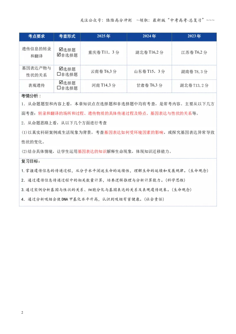 《第21讲基因的表达、基因与性状的关系（复习讲义）（全国通用）（教师版）_06-生物-高考总复习_一轮复习_2026年-生物高考一轮复习_2026版_第六单元遗传的分子基础》第2页预览