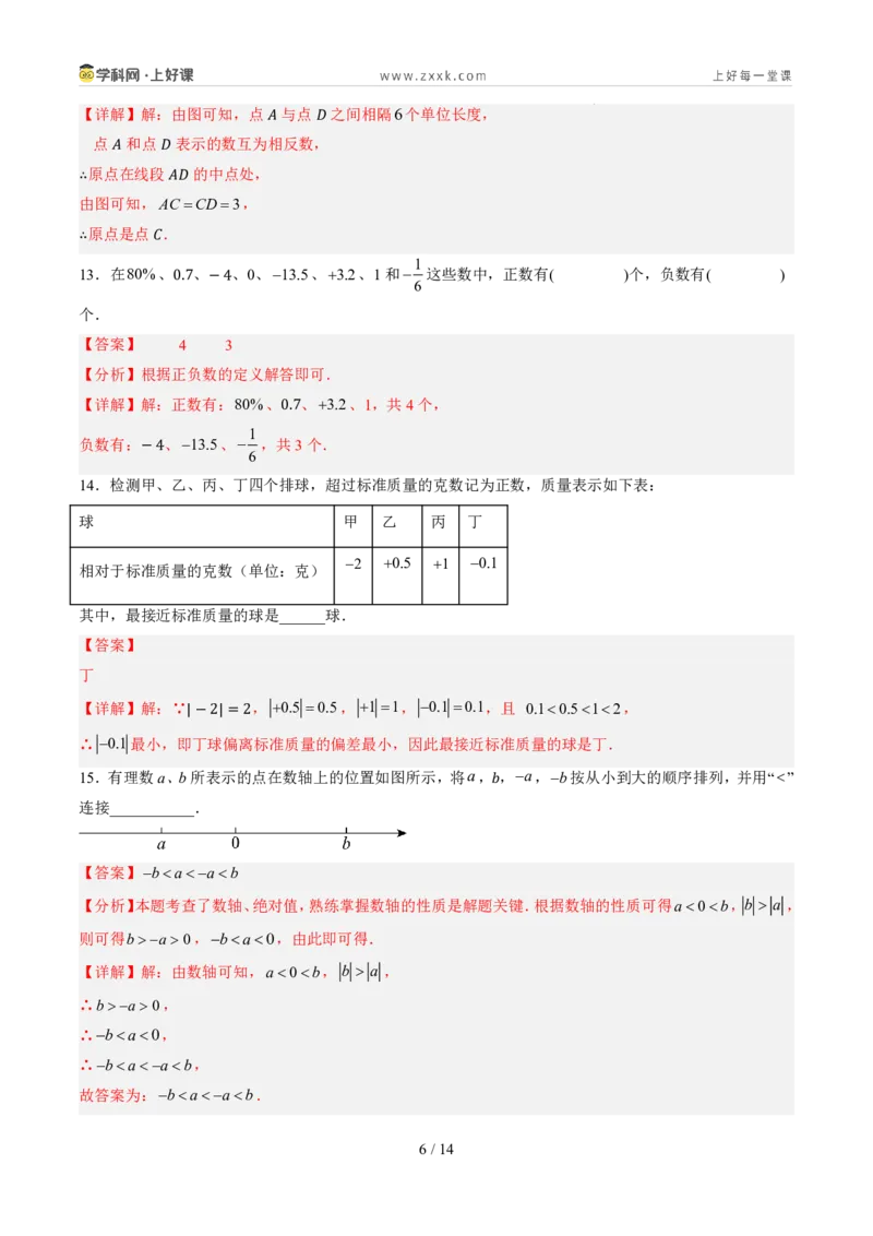 《第一章有理数（暑假单元自测）（解析版）_26秋小学初中各机构教辅大合集（一本、教材帮、阳光同学、王朝霞、实验班、小典中点、上分卷、白欧、课堂笔记等等）_26秋初中教辅资料》第6页预览