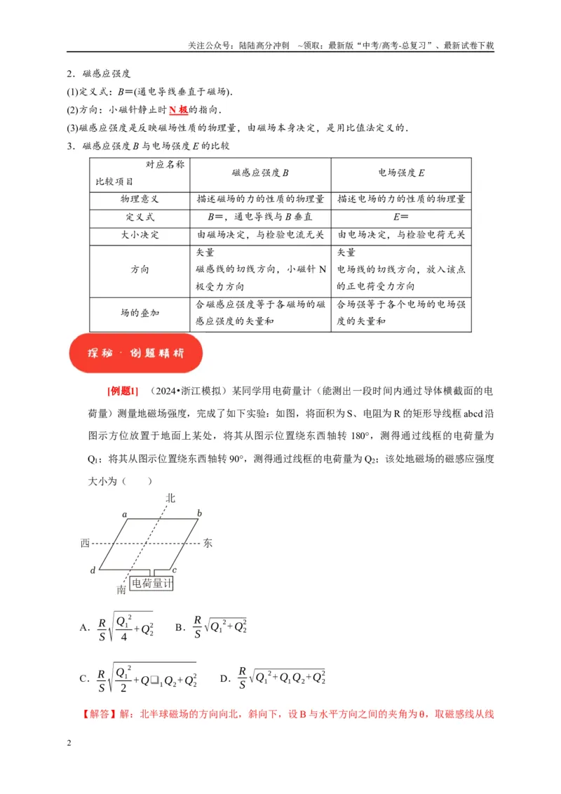 《第21讲　磁场的描述磁场对电流的作用（教师版）_04-物理-高考总复习_专项复习_2025年_2025高考物理考点精讲精练知识讲义专项训练_资料》第2页预览