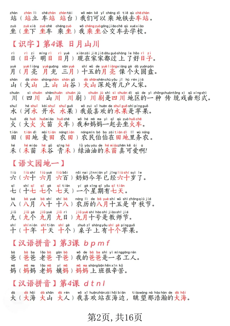 《一年级语文上册生字拼音组词造句汇总_1年级上册同步教辅_1上语文_一上语文-生字+字帖》第2页预览