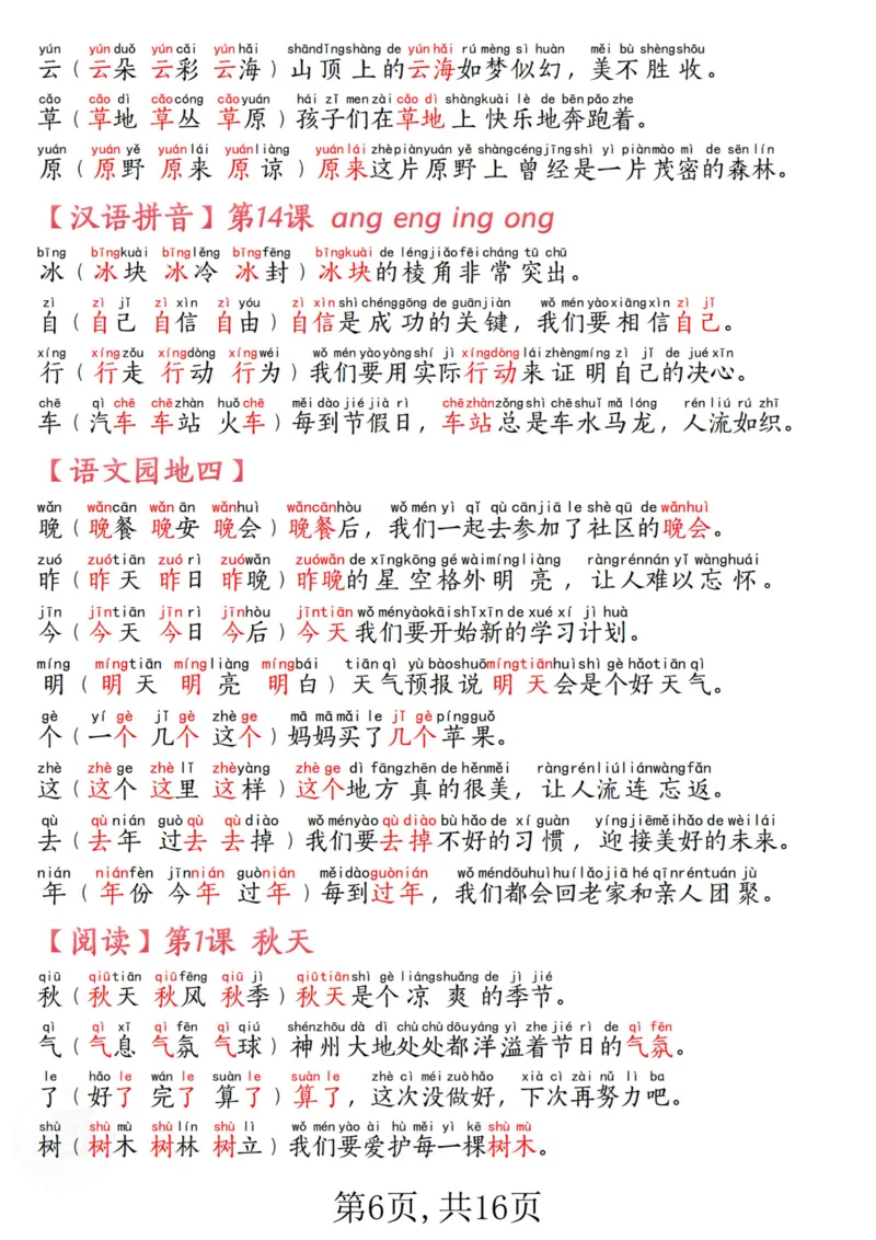 《一年级语文上册生字拼音组词造句汇总_1年级上册同步教辅_1上语文_一上语文-生字+字帖》第6页预览