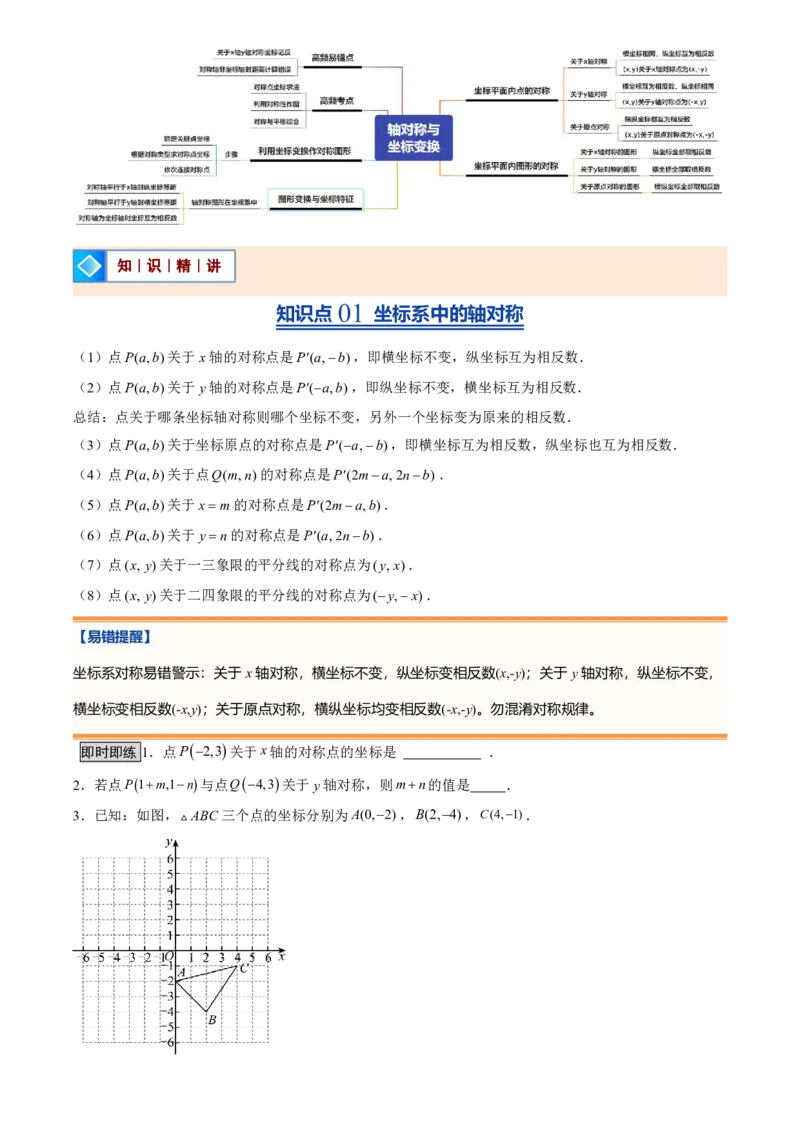 《北师2026版初中《暑假预习讲义》第11讲轴对称与坐标变换(7类重点题型+过关检测)(原卷版)_26秋初中教辅资料_26秋初中《暑假预习》》第2页预览