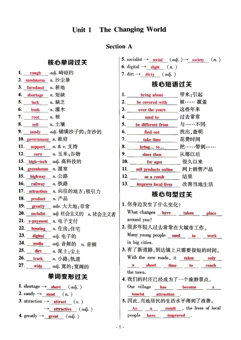 《4、听写本答案_2027版初中《勤学早课时导练活页练》9年级上册（英语）（武汉版）》第2页预览