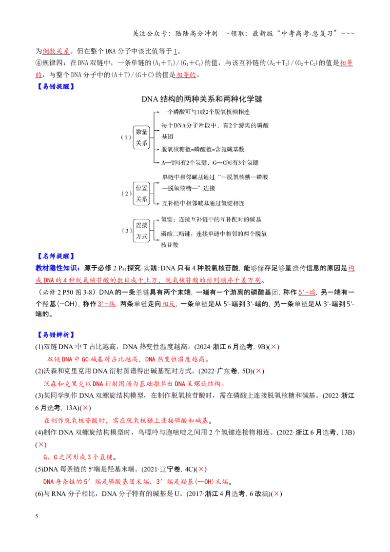 《第20讲DNA的结构、复制与基因的本质（复习讲义）（全国通用）（解析版）_06-生物-高考总复习_一轮复习_2026年-生物高考一轮复习_2026版_第六单元遗传的分子基础》第5页预览