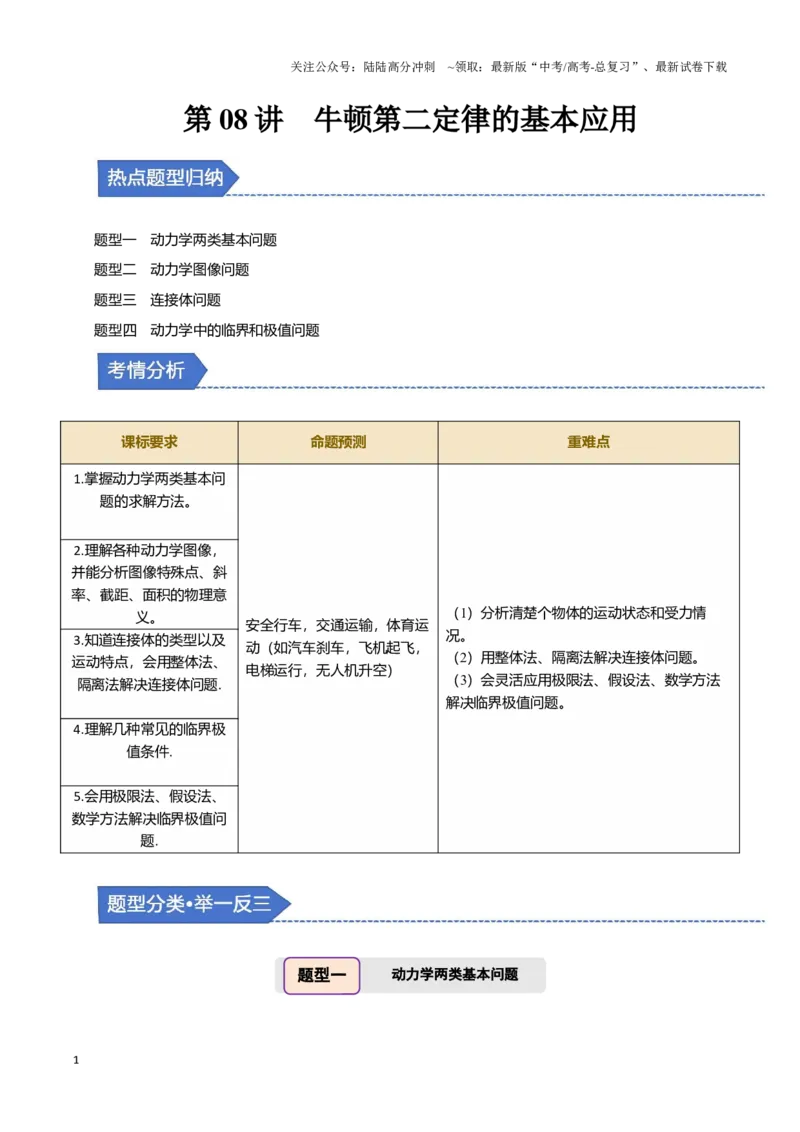《第08讲牛顿第二定律的基本应用（四大题型）（举一反三）（教师版）_04-物理-高考总复习_专项复习_2025年_2025年高考物理举一反三系列（新高考通用）_资料》第1页预览