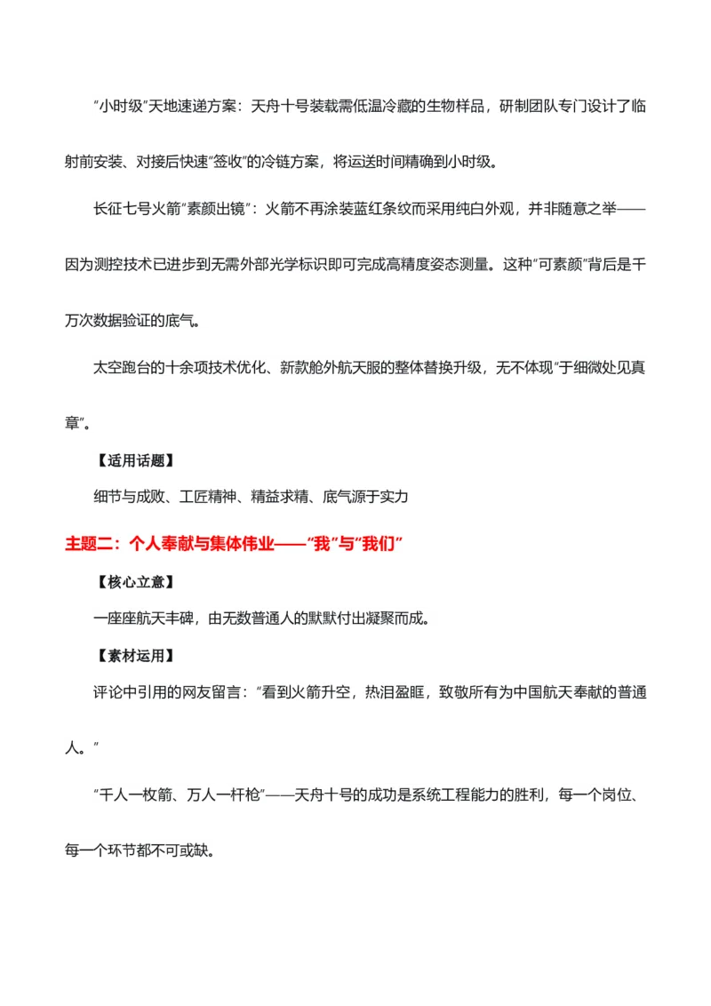 《精雕方寸，逐梦九天“天舟十号发射成功”热点素材（五大主题五篇范文）_专项复习_2026年-语文专项复习_422026年高考作文热点新闻素材积累解读与习作训练》第2页预览