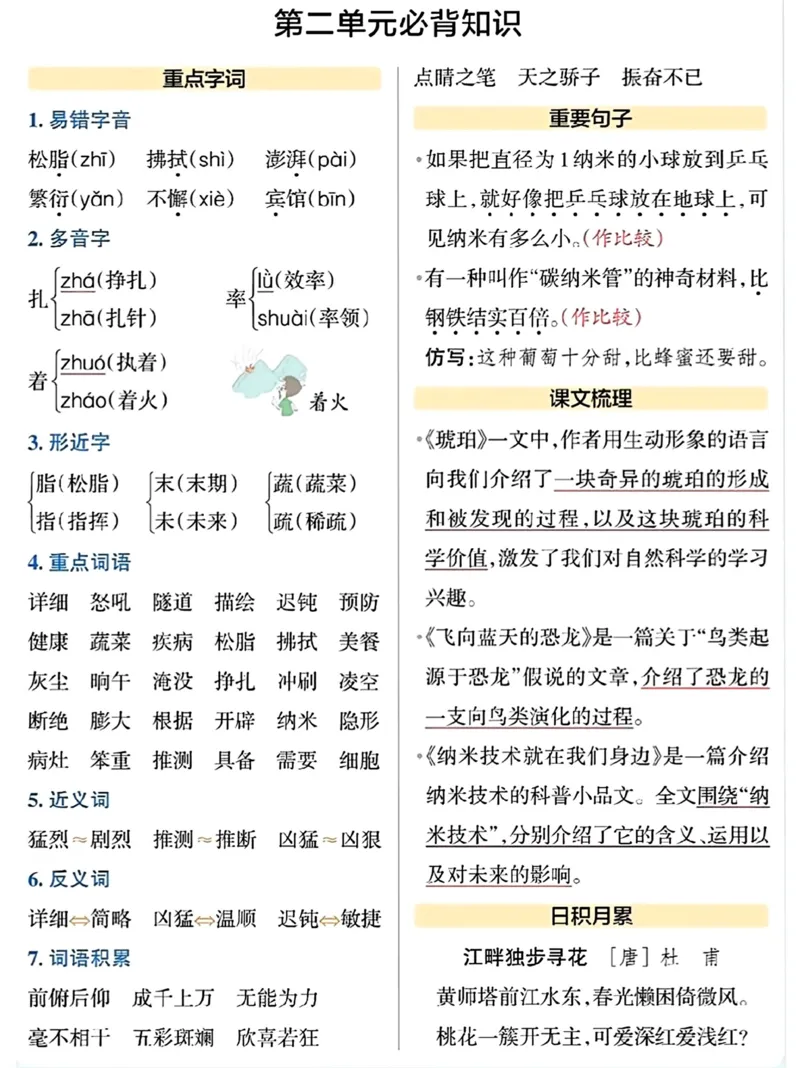 《_4年级下册同步教辅_四下语文_四下语文专项练习_四年级（下）语文1-8单元知识点汇总-》第2页预览