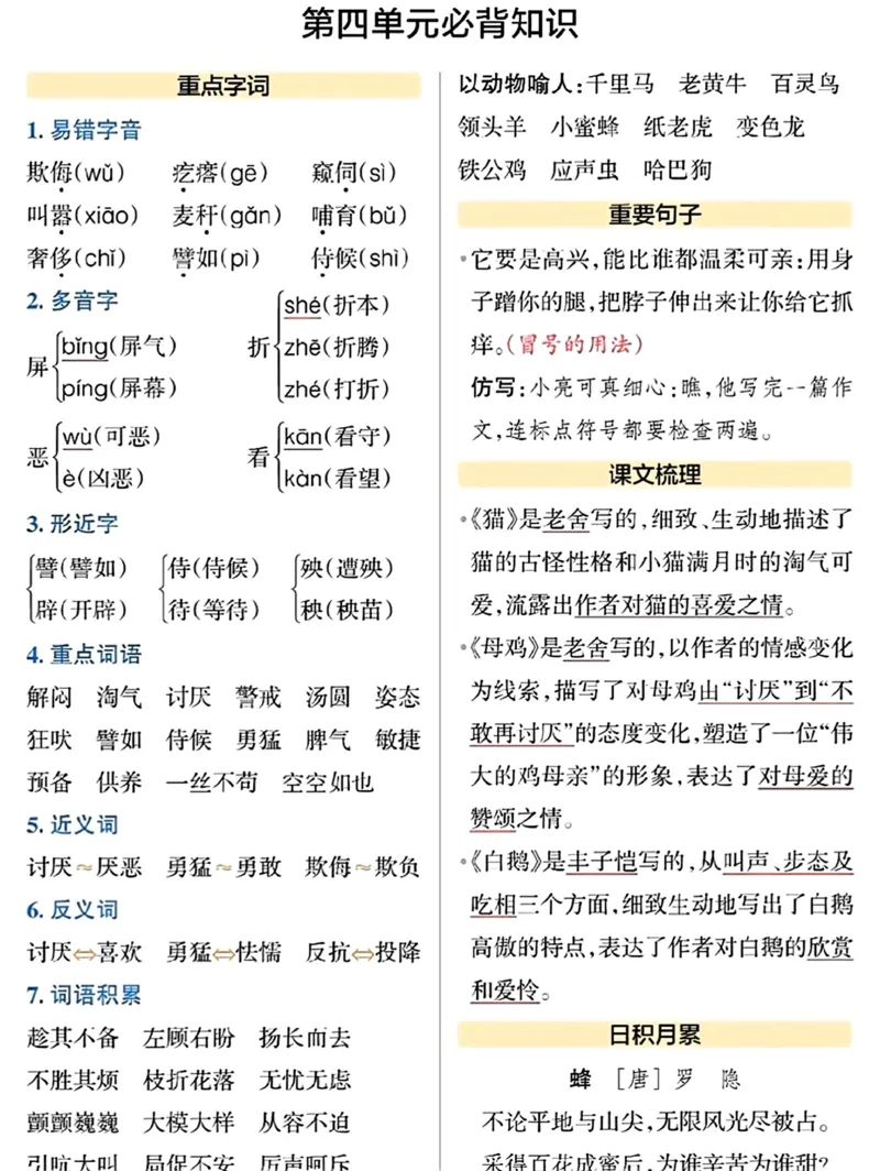 《_4年级下册同步教辅_四下语文_四下语文专项练习_四年级（下）语文1-8单元知识点汇总-》第4页预览