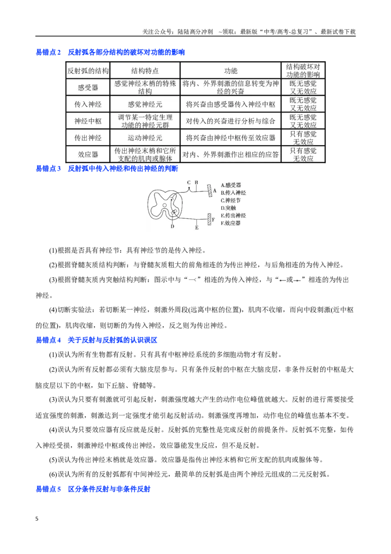 《知识清单20神经调节的结构基础与基本方式（2大考点+5个易错点）_06-生物-高考总复习_一轮复习_2025年_2025年高考生物一轮复习知识清单（全国通用）》第5页预览