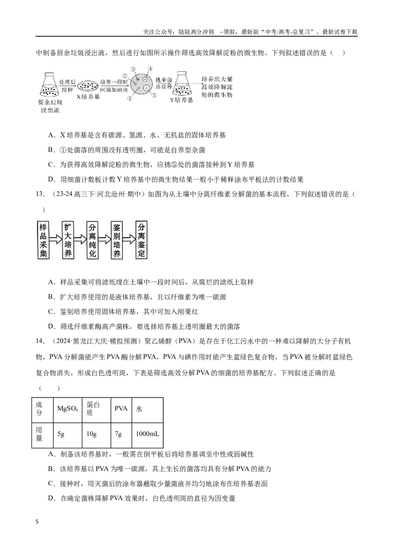 《专题12发酵工程（原卷版）_06-生物-高考总复习_专项复习_2024年_2024年高考生物重难压轴题型考前终极押题_资料》第5页预览