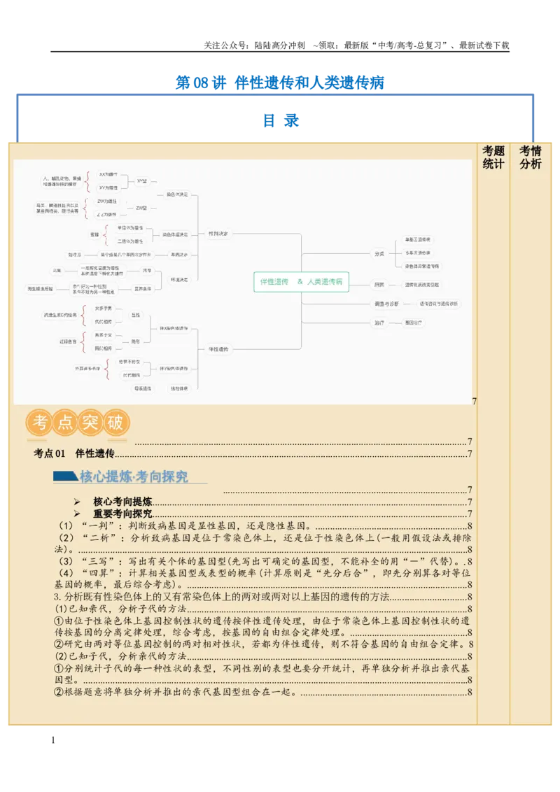 《第08讲伴性遗传和人类遗传病（讲义）（原卷版）_06-生物-高考总复习_二轮复习_2024年_2024年高考生物二轮复习讲练测（新教材新高考）_配套讲义》第1页预览