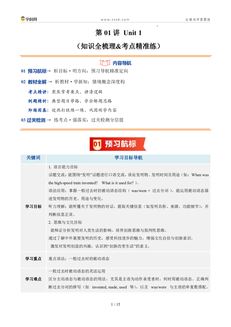 《鲁教542026版《暑假预习讲义》第01讲Unit1PowerofIdeas（知识全梳理&考点精准练）（暑假预习讲义）（解析版）_26秋初中教辅资料_26秋初中《暑假预习》》第1页预览