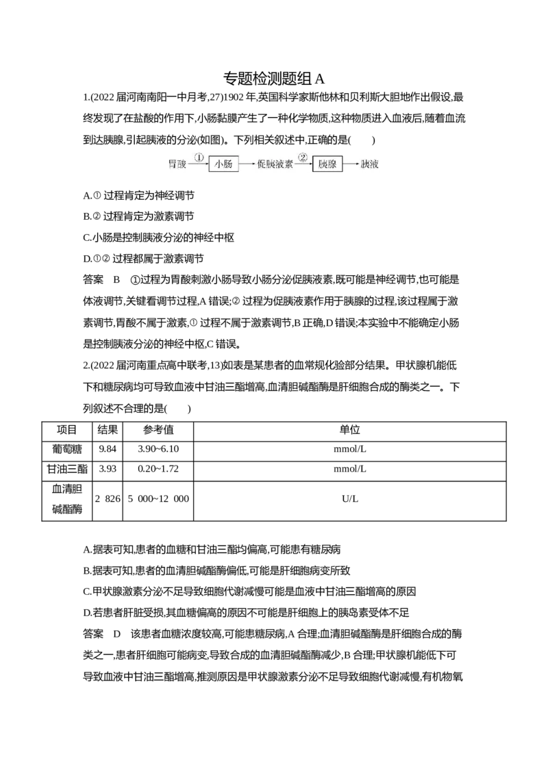 《1_5专题十八　体液调节及与神经调节的关系(1)_2023版教学资源包_2023版新高考版选考总复习生物5·3A版_18_专题十八体液调节及与神经调节的关系_6_专题检测》第1页预览